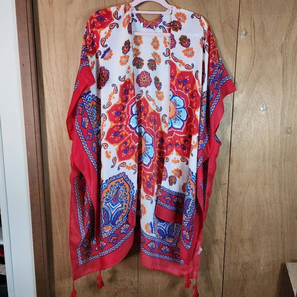 Wild Heart Red and White Print One Size Kimono